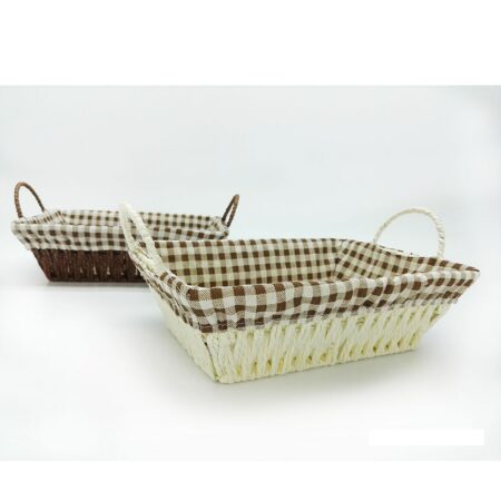 Καλάθι  Καρό Κρεμ/Καφέ Ψάθινο 26x19x8cm Σε 2 Χρώματα