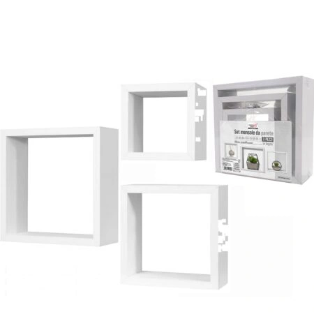 Σετ Ραφιών Κύβοι  Λευκό Ξύλο 35x35x12cm/30x30x12cm/25x25x12cm 3Τμχ