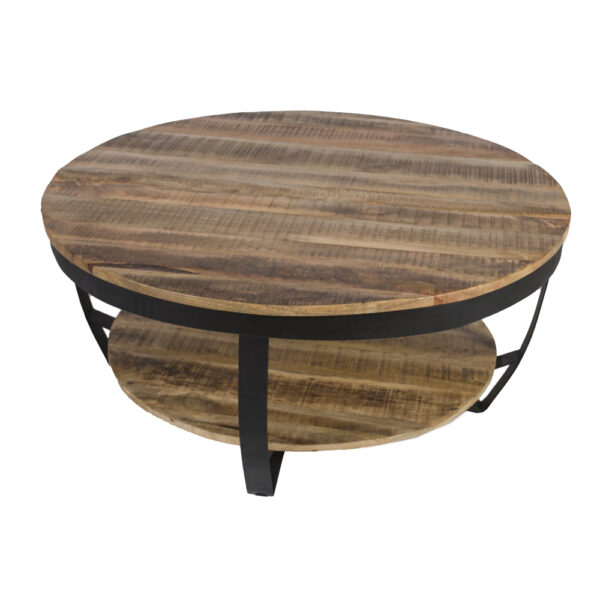 Artekko Rd Στρογγυλό Ξύλινο Τραπέζι Σαλονιού με Μαύρο Μεταλλικό Σκελετό (100x100x46)cm