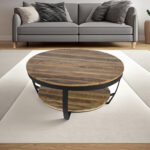 Artekko Rd Στρογγυλό Ξύλινο Τραπέζι Σαλονιού με Μαύρο Μεταλλικό Σκελετό (100x100x46)cm