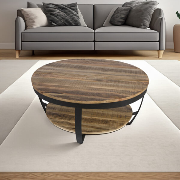 Artekko Rd Στρογγυλό Ξύλινο Τραπέζι Σαλονιού με Μαύρο Μεταλλικό Σκελετό (100x100x46)cm