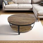 Artekko Rd Στρογγυλό Ξύλινο Τραπέζι Σαλονιού με Μαύρο Μεταλλικό Σκελετό (100x100x46)cm