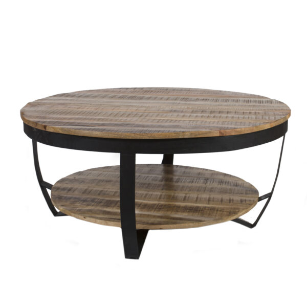 Artekko Rd Στρογγυλό Ξύλινο Τραπέζι Σαλονιού με Μαύρο Μεταλλικό Σκελετό (100x100x46)cm