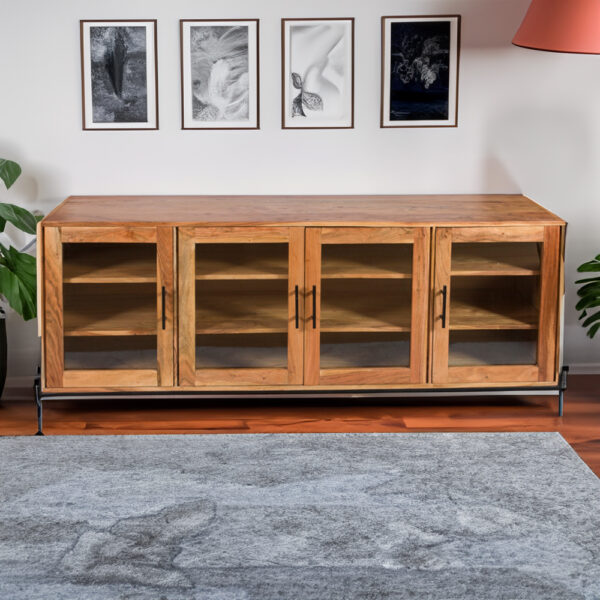 Artekko Attari Μασίφ Ξύλινος Μπουφές Βιτρίνα σε Μελί Απόχρωση (180x45x77)cm