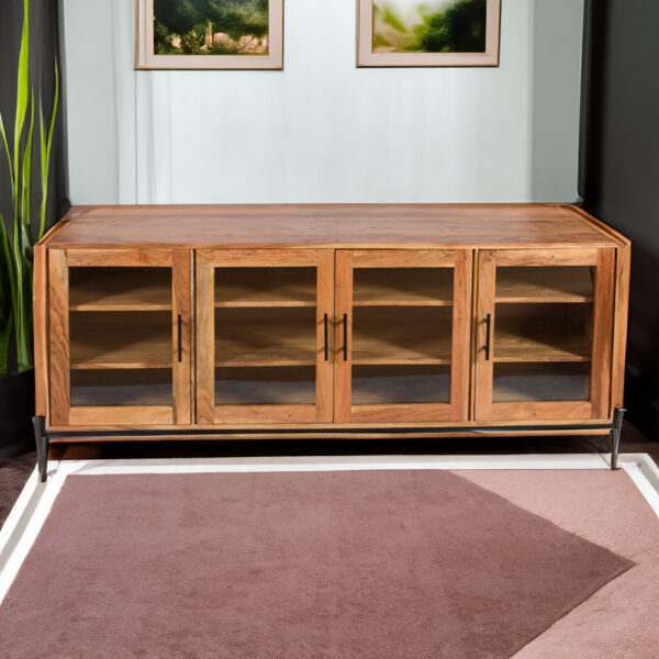 Artekko Attari Μασίφ Ξύλινος Μπουφές Βιτρίνα σε Μελί Απόχρωση (180x45x77)cm