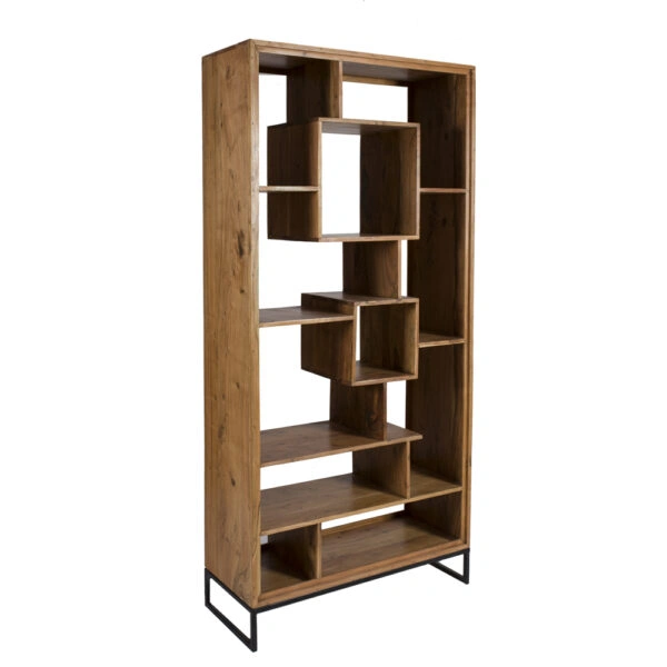 Artekko Attari Ξύλινη Μασίφ Βιβλιοθήκη Ραφιέρα σε Μελί Απόχρωση (100x41x210)cm