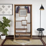 Artekko Attari Ξύλινη Μασίφ Βιβλιοθήκη Ραφιέρα σε Μελί Απόχρωση (100x41x210)cm