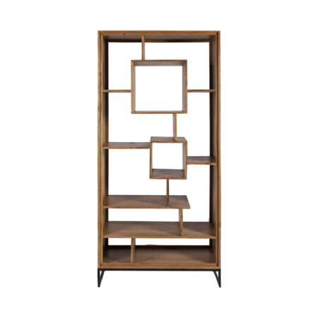 Artekko Attari Ξύλινη Μασίφ Βιβλιοθήκη Ραφιέρα σε Μελί Απόχρωση (100x41x210)cm