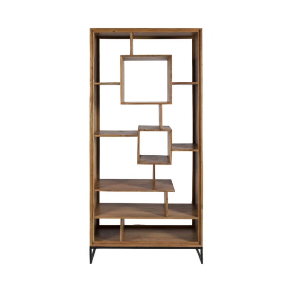 Artekko Attari Ξύλινη Μασίφ Βιβλιοθήκη Ραφιέρα σε Μελί Απόχρωση (100x41x210)cm