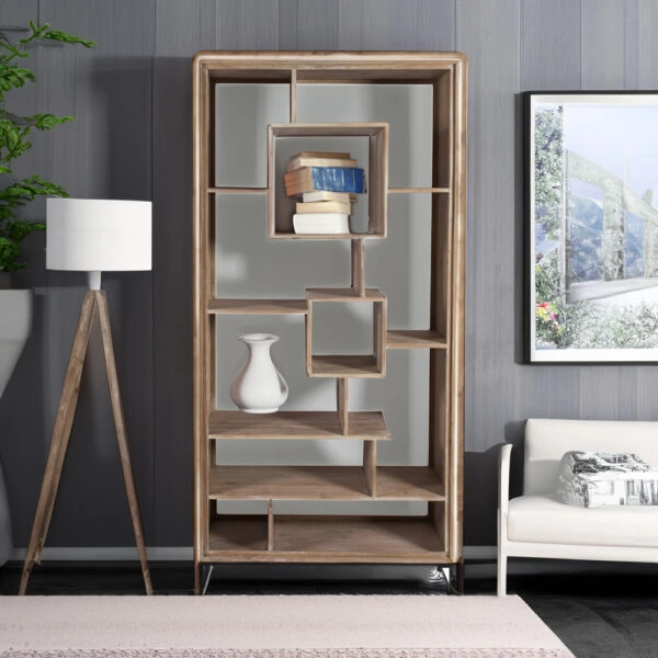 Artekko Attari Ξύλινη Μασίφ Βιβλιοθήκη Ραφιέρα σε Λευκή Πατίνα (100x41x210)cm