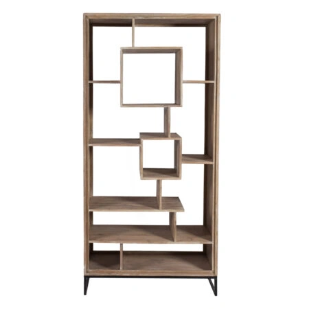 Artekko Attari Ξύλινη Μασίφ Βιβλιοθήκη Ραφιέρα σε Λευκή Πατίνα (100x41x210)cm