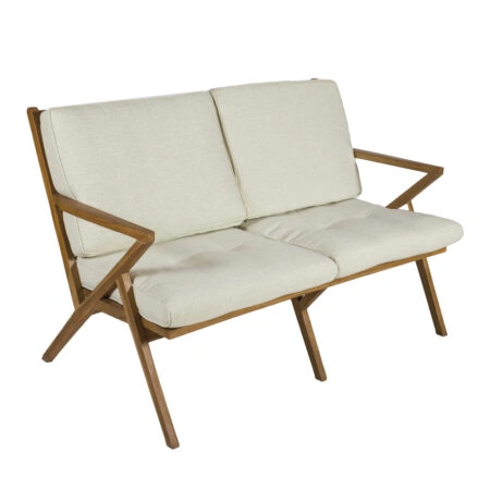 Artekko Verona Διθέσιος Ξύλινος Καναπές με Εκρού Ύφασμα (145x80x95)cm