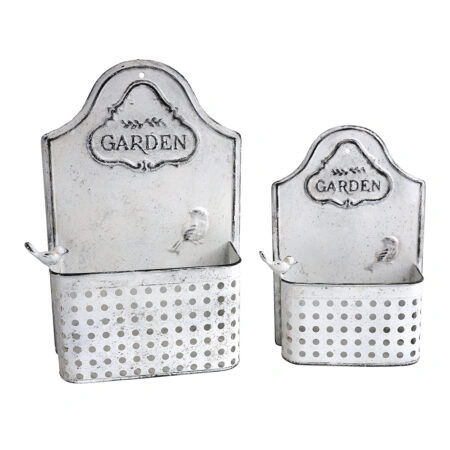 Artekko Wall Planter Μεταλλικά Κασπώ Τοίχου σε Λευκή Πατίνα (30x13x45)cm (23x10x35)cm 2pcs