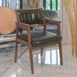 Lazio Καρέκλα με Καρυδί Ξύλινο Σκελετό και Πράσινο Τεχνόδερμα (60x60x83)cm