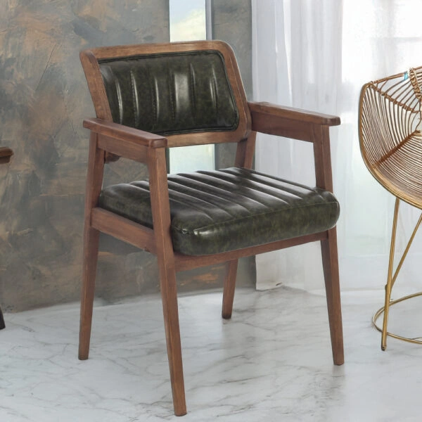 Lazio Καρέκλα με Καρυδί Ξύλινο Σκελετό και Πράσινο Τεχνόδερμα (60x60x83)cm