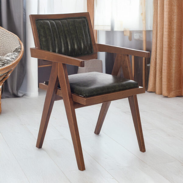 Suva Καρέκλα με Καρυδί Ξύλινο Σκελετό και Πράσινο Τεχνόδερμα (55x63x86)cm