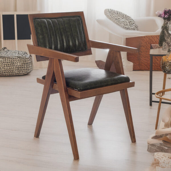 Suva Καρέκλα με Καρυδί Ξύλινο Σκελετό και Πράσινο Τεχνόδερμα (55x63x86)cm