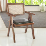 Suva Rattan Καρέκλα με Καφέ Ξύλινο Σκελετό με Ψάθα και Πράσινο Τεχνόδερμα (55x55x85)cm