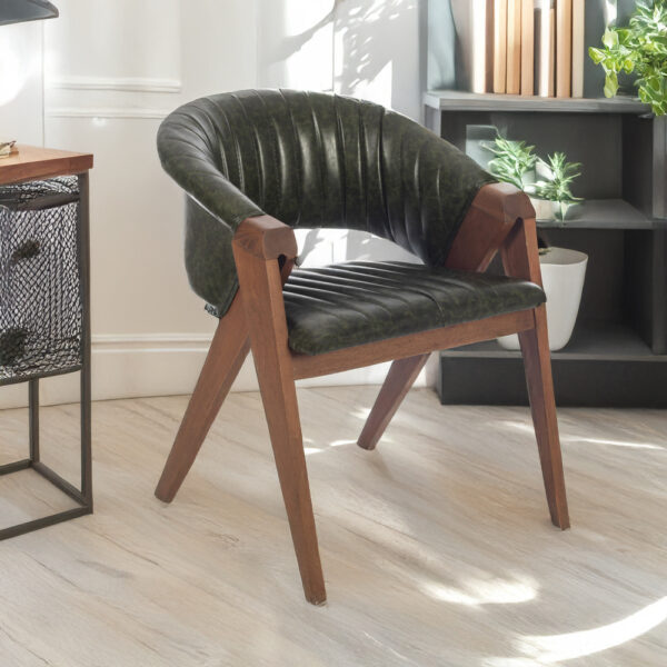 Volk Καρέκλα με Καρυδί Ξύλινο Σκελετό και Πράσινο Τεχνόδερμα (60x65x78)cm