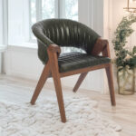 Volk Καρέκλα με Καρυδί Ξύλινο Σκελετό και Πράσινο Τεχνόδερμα (60x65x78)cm