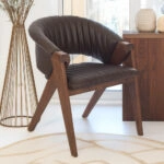 Volk Καρέκλα με Καρυδί Ξύλινο Σκελετό και Καφέ Τεχνόδερμα (60x65x78)cm