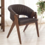 Volk Καρέκλα με Καρυδί Ξύλινο Σκελετό και Καφέ Τεχνόδερμα (60x65x78)cm