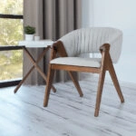 Καρέκλα VOLK PLUS  καρυδί ξύλο με γκρι ύφασμα (49x49x70)cm