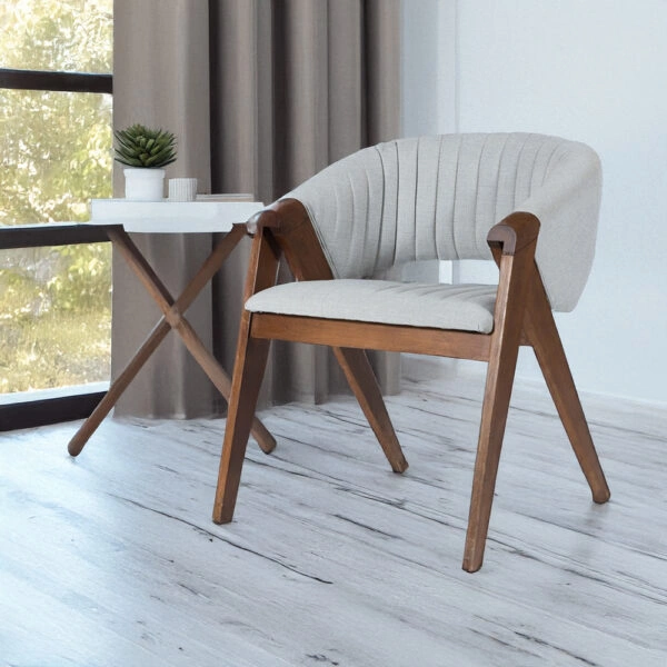 Καρέκλα VOLK PLUS  καρυδί ξύλο με γκρι ύφασμα (49x49x70)cm