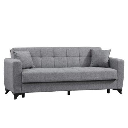 Artekko Dave Υφασμάτινος Γκρι Τριθέσιος Καναπές Κρεβάτι με Αποθηκευτικό Χώρο (214x66x83)cm Κρεβάτι (180x106x47)cm