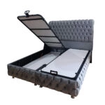 Artekko Majestic Γκρι Βελούδινο Διπλό Κρεβάτι για Στρώμα (160x200)cm με Αποθηκευτικό Χώρο (170x220x140)cm