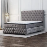 Artekko Majestic Γκρι Βελούδινο Διπλό Κρεβάτι για Στρώμα (160x200)cm με Αποθηκευτικό Χώρο (170x220x140)cm
