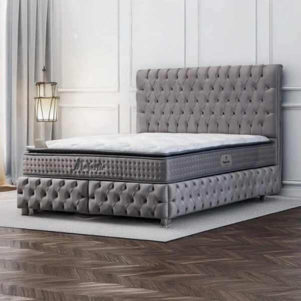 Artekko Majestic Γκρι Βελούδινο Διπλό Κρεβάτι για Στρώμα (160x200)cm με Αποθηκευτικό Χώρο (170x220x140)cm