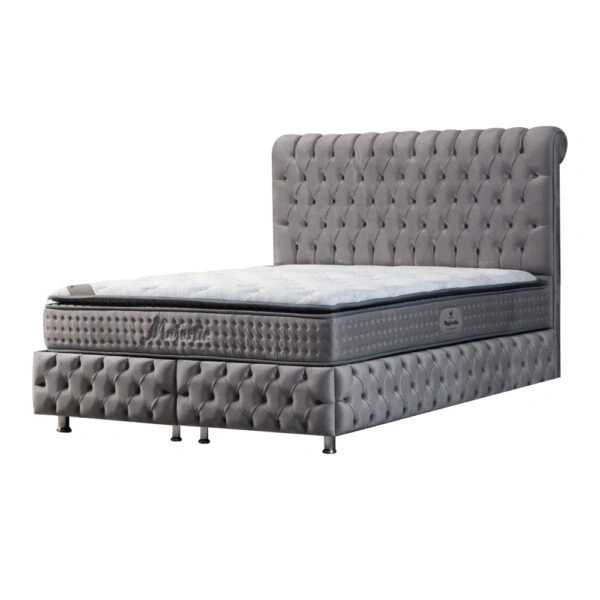 Artekko Majestic Γκρι Βελούδινο Διπλό Κρεβάτι για Στρώμα (160x200)cm με Αποθηκευτικό Χώρο (170x220x140)cm