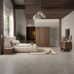 Artekko Midnight Εκρού Υφασμάτινο Διπλό Κρεβάτι (260x230x125)cm για Στρώμα(180x200) MDF 2pcs Κομοδίνα (65x48x40)cm Ντουλάπα με Καθρέπτη και Φωτισμό (270x63x230)cm Συρταριέρα (160x48x78)cm και Καθρέπτη (90x90x5)cm