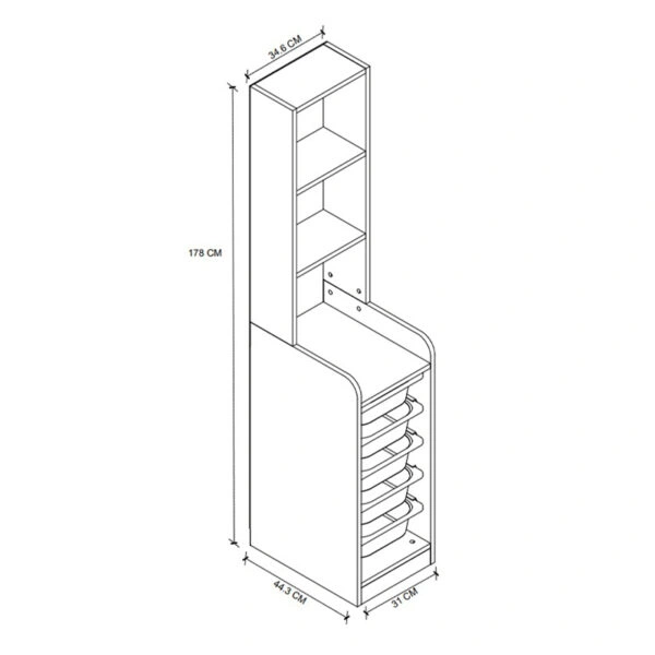Έπιπλο κουζίνας - μπάνιου Utah Megapap με 5 συρτάρια χρώμα λευκό 34,6x44,3x178εκ.