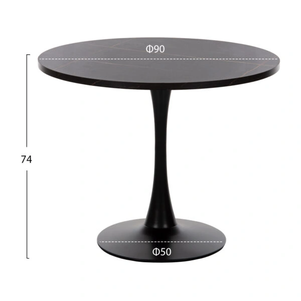 ΤΡΑΠΕΖΙ ΤΡΑΠΕΖΑΡΙΑΣ ROLLO HM9421.12 ΣΤΡΟΓΓΥΛΟ BLACK MARBLE Φ90x74Υεκ.