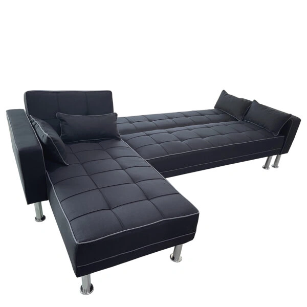 Καναπές Κρεβάτι Γωνιακός  MICHA Αναστρέψιμος Μαύρο/Γκρι Ύφασμα 300x112x76cm