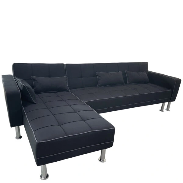 Καναπές Κρεβάτι Γωνιακός  MICHA Αναστρέψιμος Μαύρο/Γκρι Ύφασμα 300x112x76cm