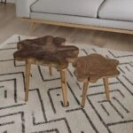 Artekko Munggur Ξύλινα Τραπέζια Σαλονιού σε Φυσική Απόχρωση (Φ55x55)cm (Φ50x45)cm 2pcs