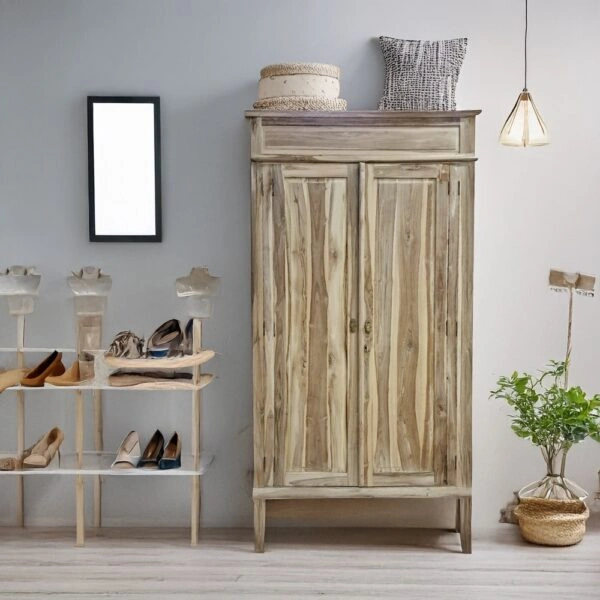 Artekko Munggur Ξύλινη Ντουλάπα σε Φυσική Απόχρωση (130x58x210)cm