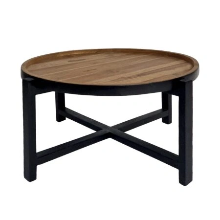 Artekko Munggur Ξύλινο Τραπέζι Σαλονιού σε Φυσική Απόχρωση με Μαύρο Σκελετό (Φ74x38)cm