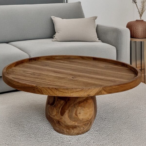 Ξύλινο Βοηθητικό Τραπεζάκι με Δέρμα