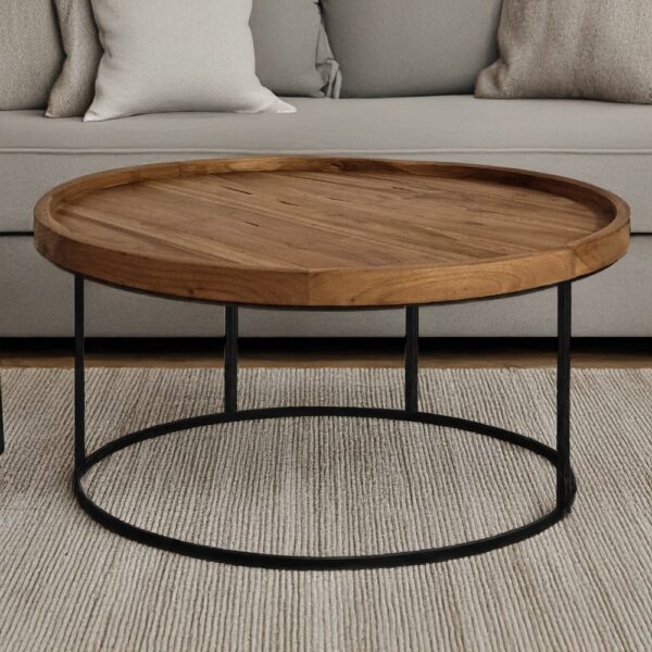 Ξύλινο Βοηθητικό Τραπεζάκι με Δέρμα