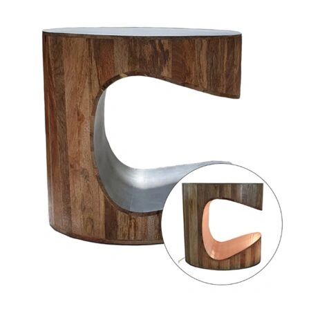 Artekko Gath Ξύλινο Βοηθητικό Τραπέζι με Μεταλλική Επιφάνεια και Φωτισμό E27 (51x30.5x51.4)cm