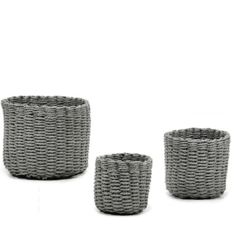Σετ Καλάθια Στρογγυλά Γκρι Χαρτόσχοινο 17.5x15x12.5CM 3Τμχ