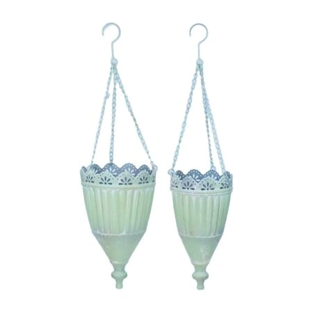 Artekko Planter Πράσινα Μεταλλικά Κρεμαστά Κασπό (19x19x34/72)cm 2pcs