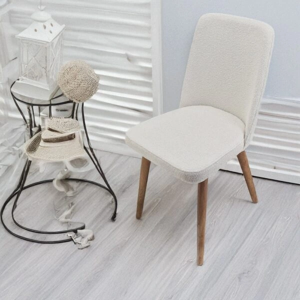 Artekko Milano Ξύλινη Καρέκλα με Λευκό Μπουκλέ Ύφασμα (48x50x91)cm