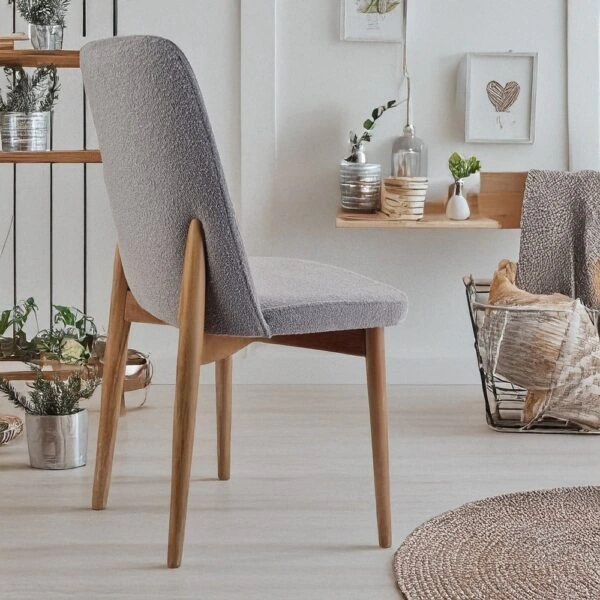 Artekko Oscar Ξύλινη Καρέκλα με Γκρι Μπουκλέ Ύφασμα (48x50x91)cm