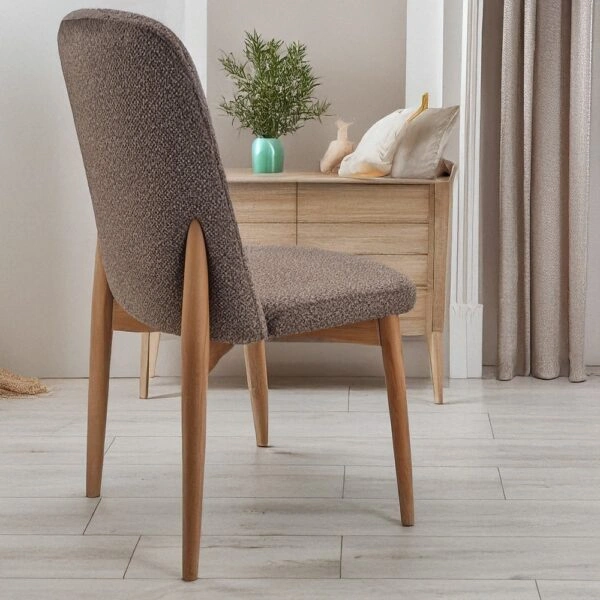 Artekko Oscar Ξύλινη Καρέκλα με Καφέ Μπουκλέ Ύφασμα (48x50x91)cm