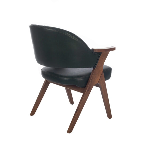 Artekko Vegas Plus Καρέκλα με Καρυδί Ξύλινο Σκελετό και Πράσινο Τεχνόδερμα (60x65x82)cm